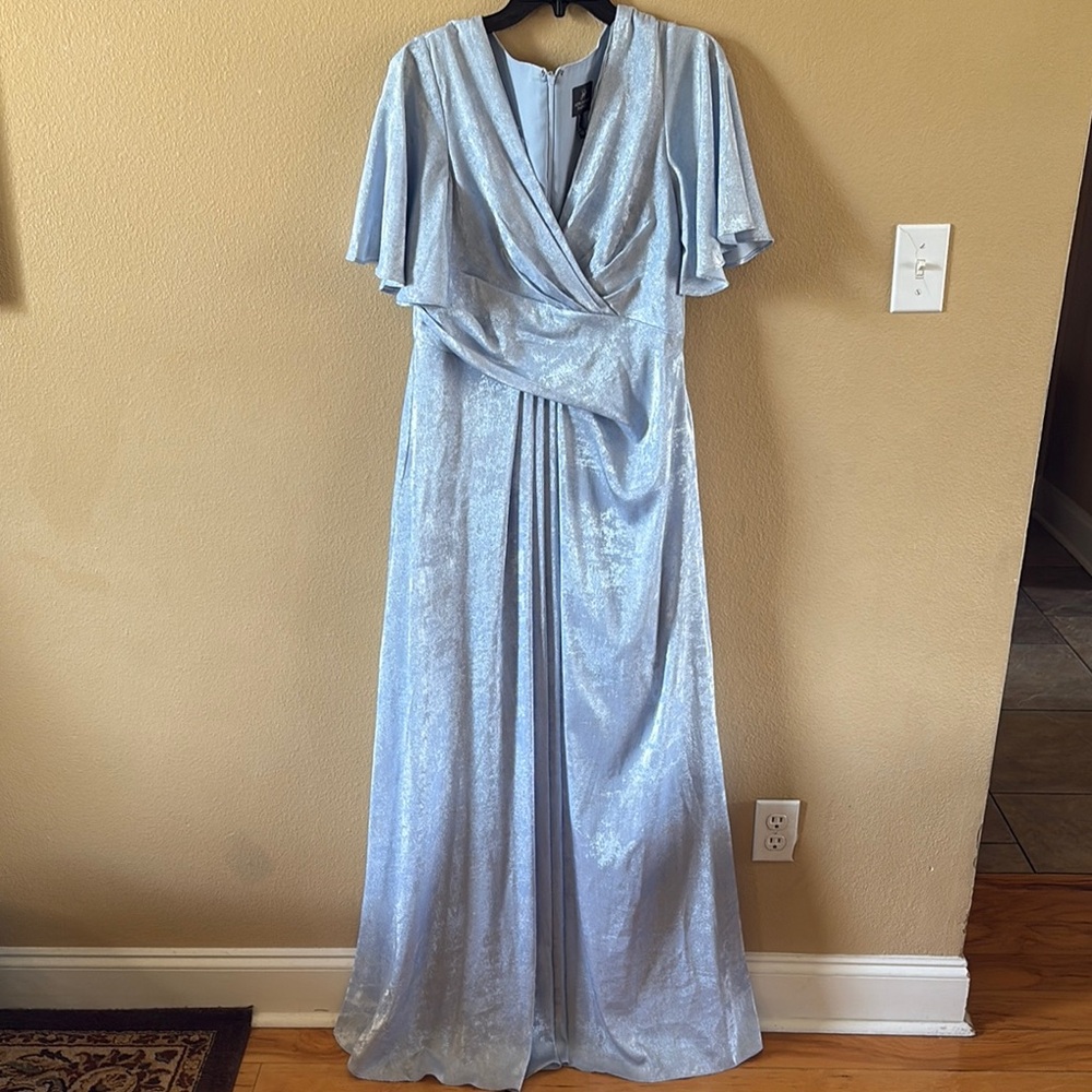 Adrianna Papell Blue Ruched Wrap Maxi Dress